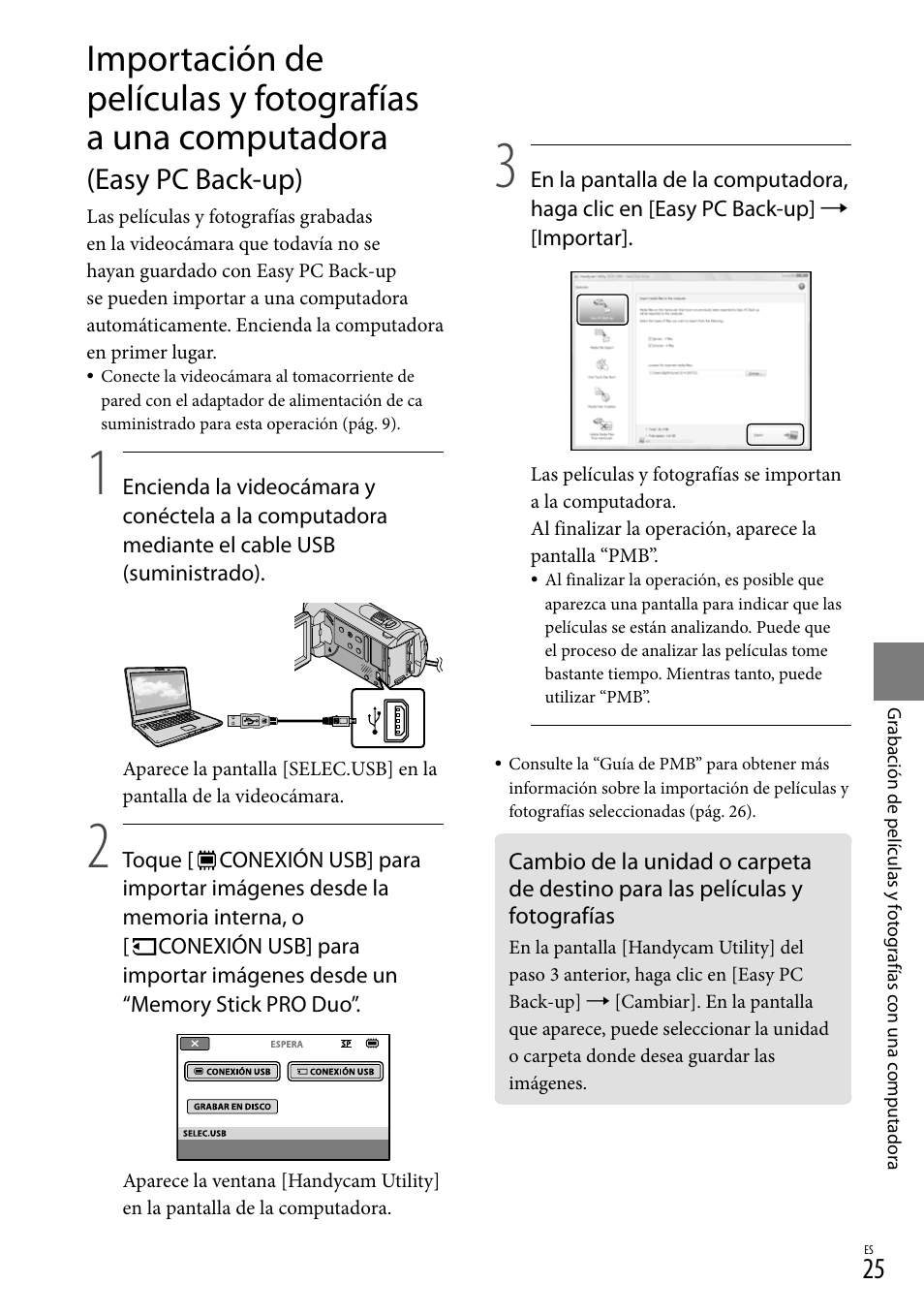 Fotografías, Easy pc back-up) | Sony DCR-SX40 User Manual | Page 79 / 108