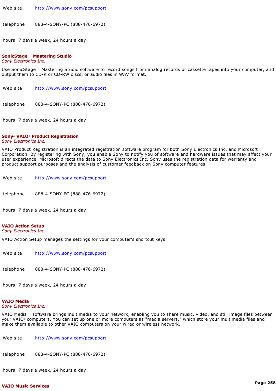 Sony VGC-RA716GY User Manual | Page 258 / 262