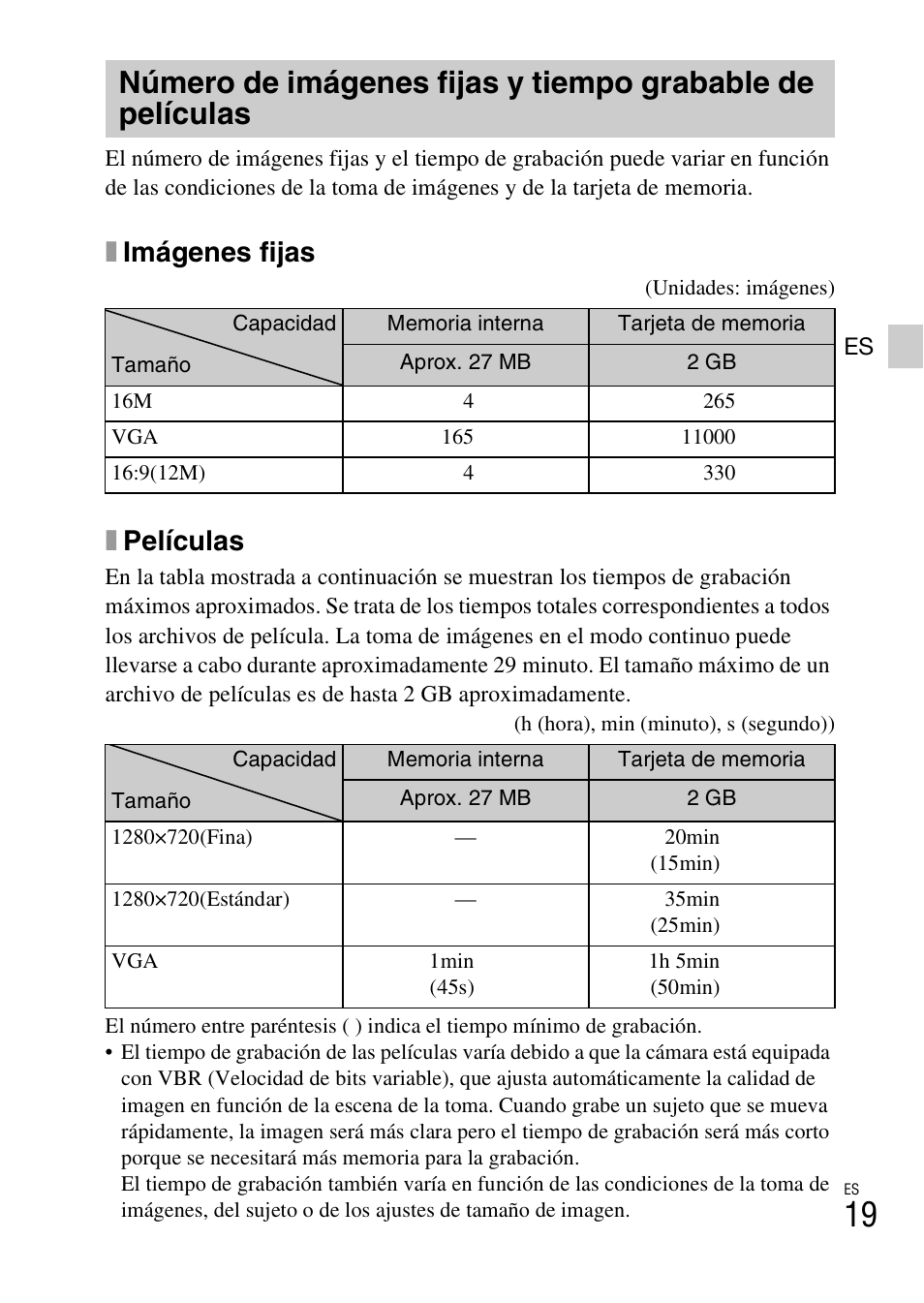 Ximágenes fijas, Xpelículas | Sony DSC-W690 User Manual | Page 43 / 48