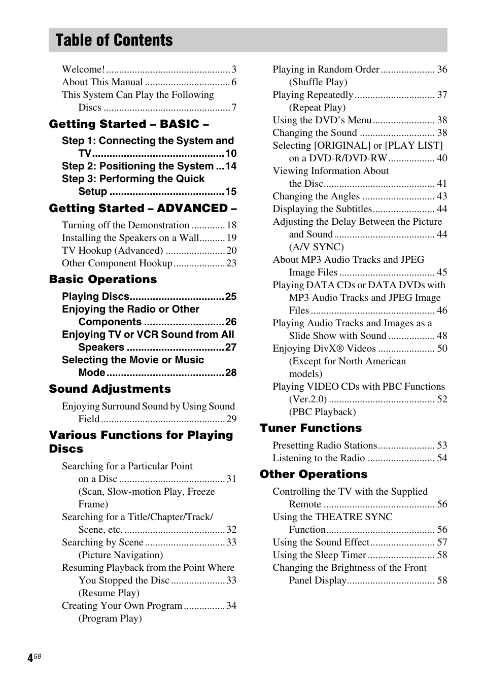Sony DAV-DZ120 User Manual | Page 4 / 96