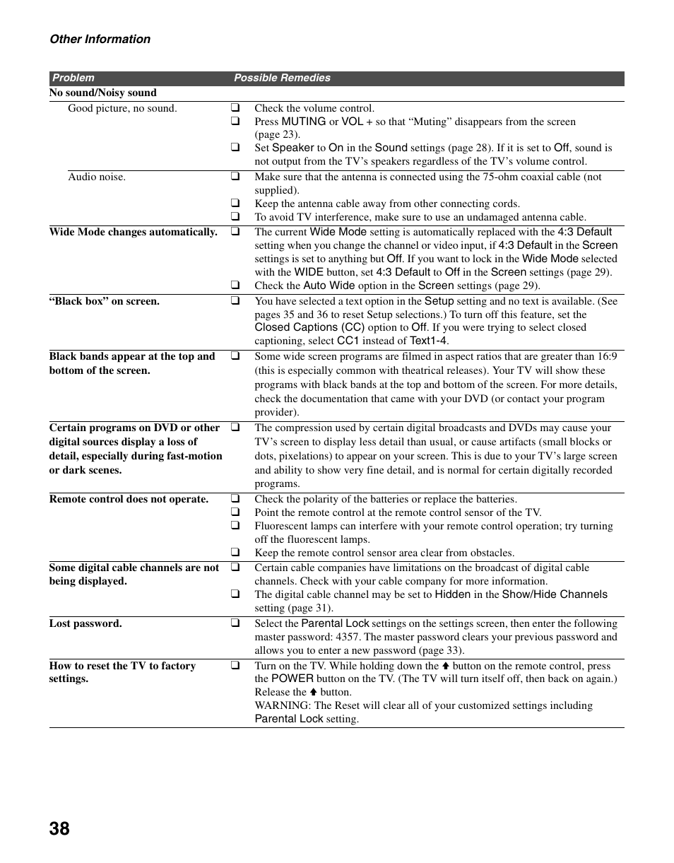 Sony KDL-40S4100 User Manual | Page 38 / 48