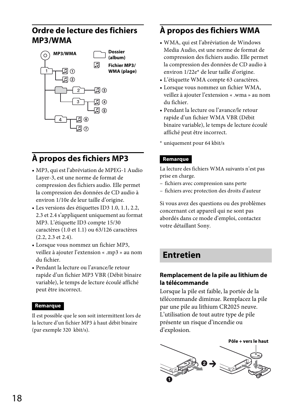Entretien, À propos des fichiers wma | Sony CDX-M20 User Manual | Page 40 / 68