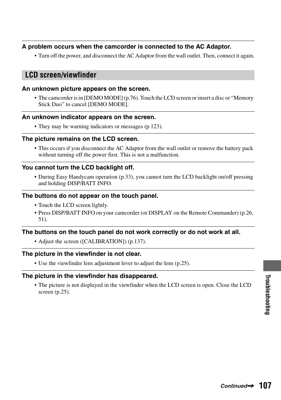 Lcd screen/viewfinder | Sony DCR-DVD505 User Manual | Page 107 / 152