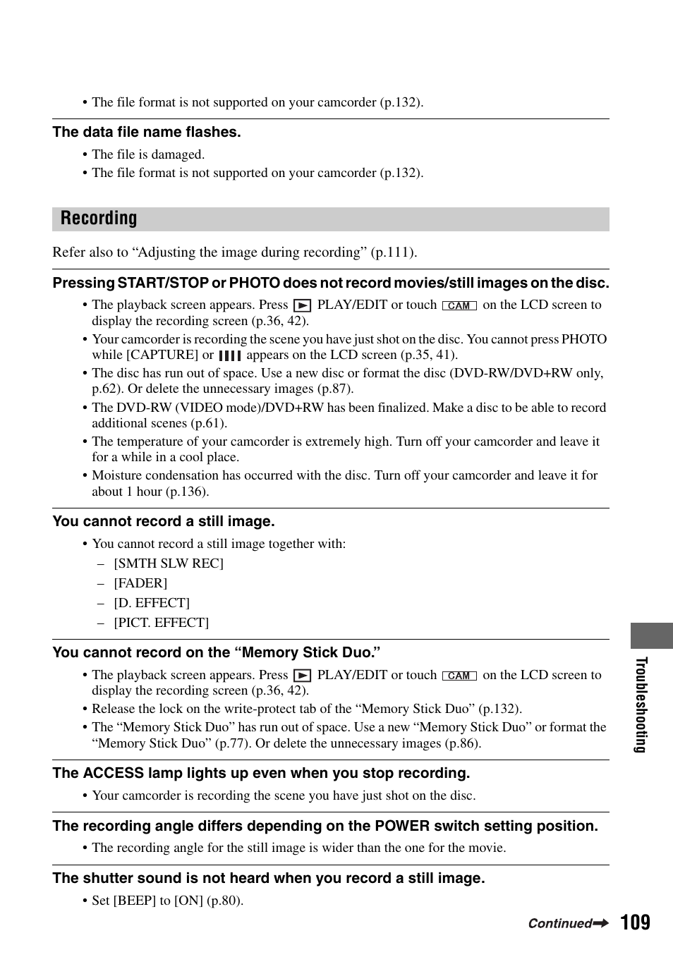 Recording | Sony DCR-DVD505 User Manual | Page 109 / 152