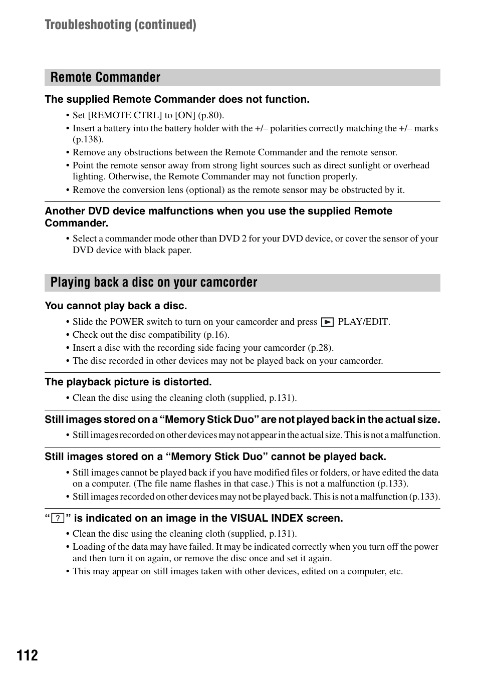 Sony DCR-DVD505 User Manual | Page 112 / 152
