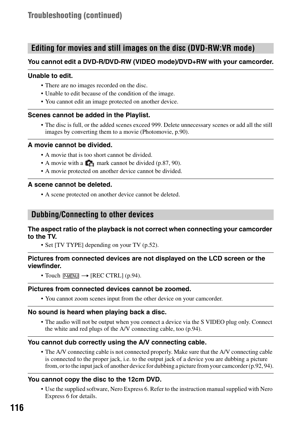Sony DCR-DVD505 User Manual | Page 116 / 152
