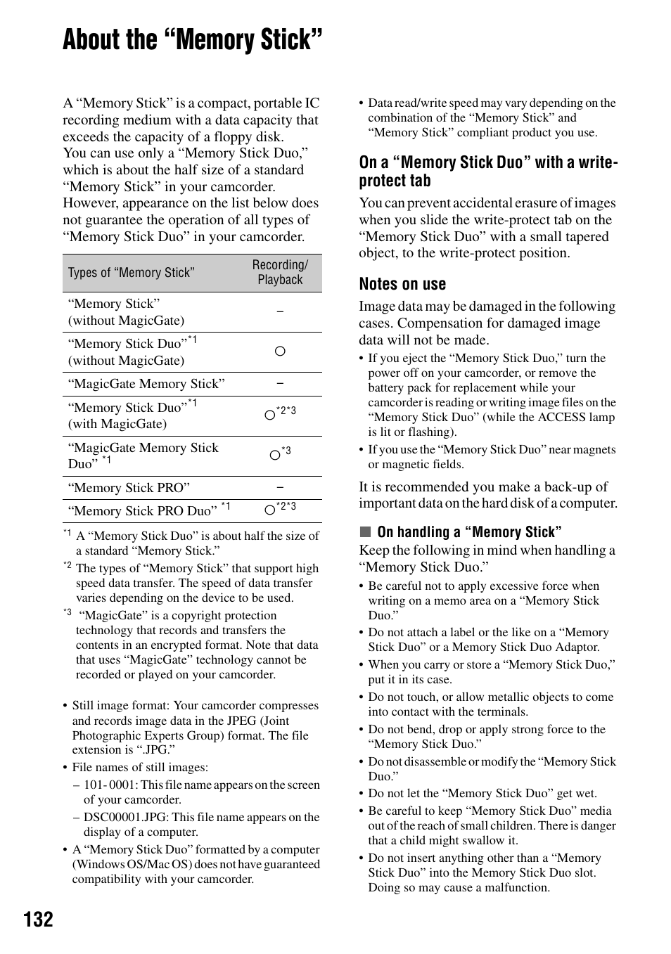About the “memory stick, P.132), P.132 | Sony DCR-DVD505 User Manual | Page 132 / 152