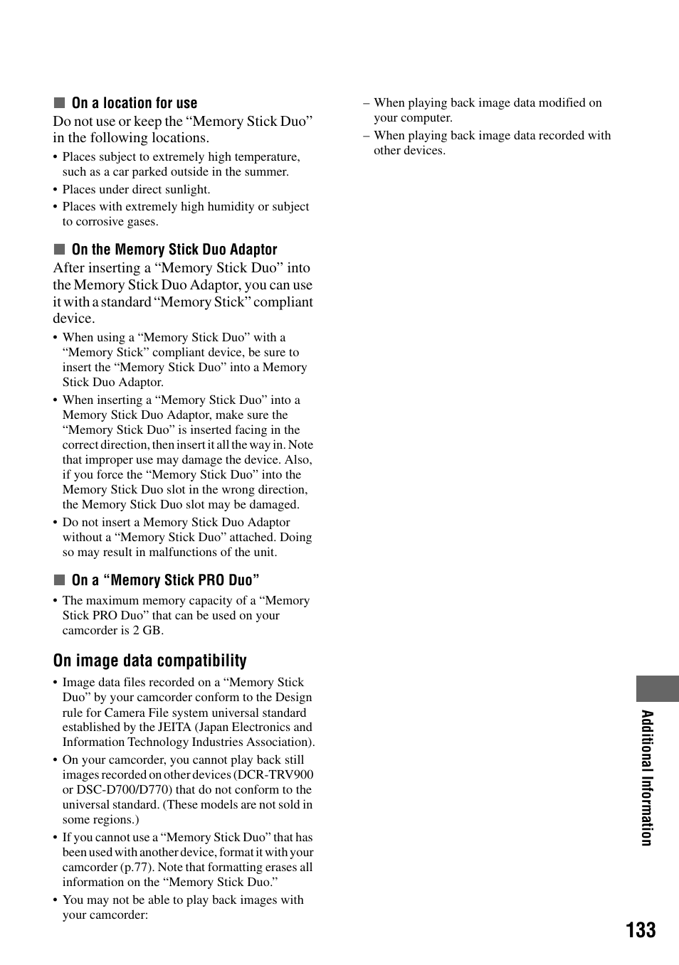 P.133, P.133), On image data compatibility | Sony DCR-DVD505 User Manual | Page 133 / 152