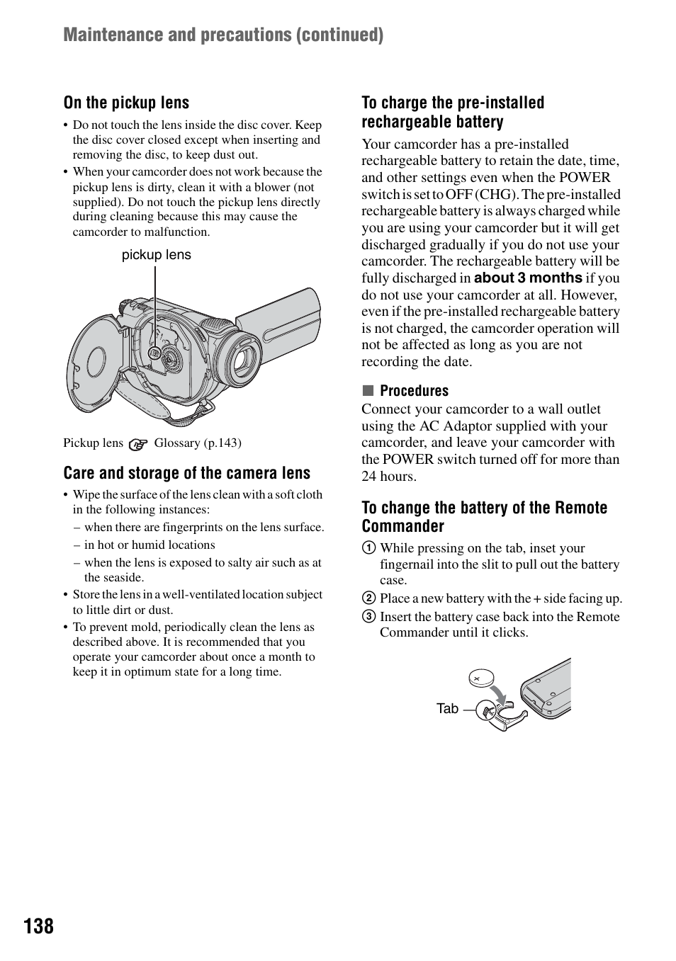 N (p.138), P.138), P.138 | Maintenance and precautions (continued) | Sony DCR-DVD505 User Manual | Page 138 / 152