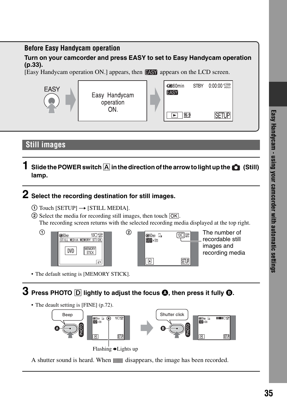 Still images | Sony DCR-DVD505 User Manual | Page 35 / 152