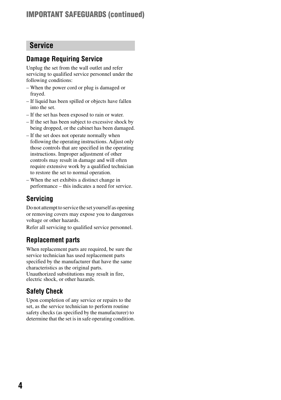 Service important safeguards (continued) | Sony DCR-DVD505 User Manual | Page 4 / 152
