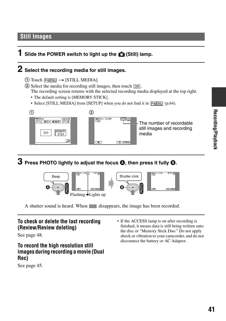 Still images | Sony DCR-DVD505 User Manual | Page 41 / 152