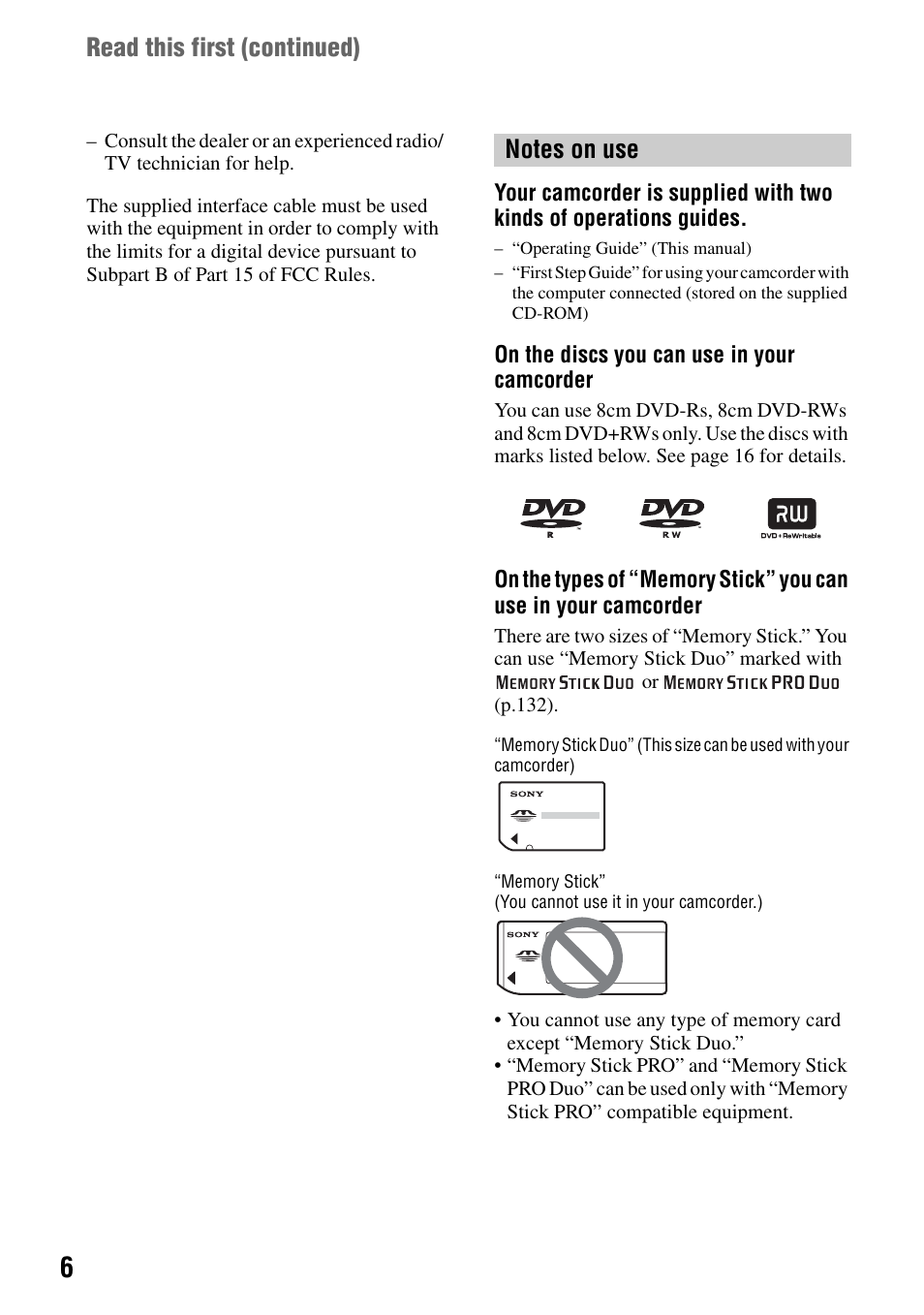 Sony DCR-DVD505 User Manual | Page 6 / 152