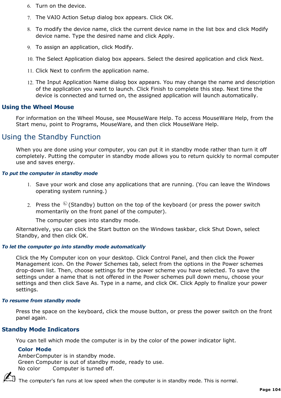 Using the standby function | Sony PCV-R545DS User Manual | Page 104 / 439
