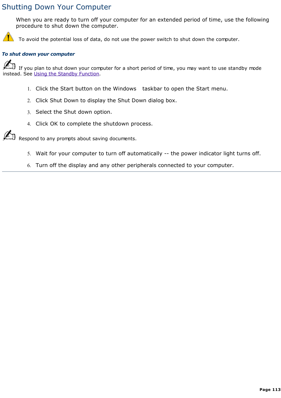 Shutting down your computer | Sony PCV-R545DS User Manual | Page 113 / 439
