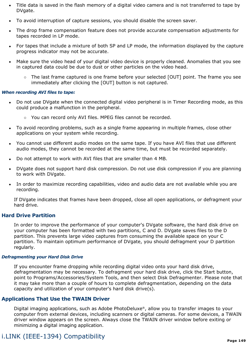 I.link (ieee-1394) compatibility | Sony PCV-R545DS User Manual | Page 149 / 439