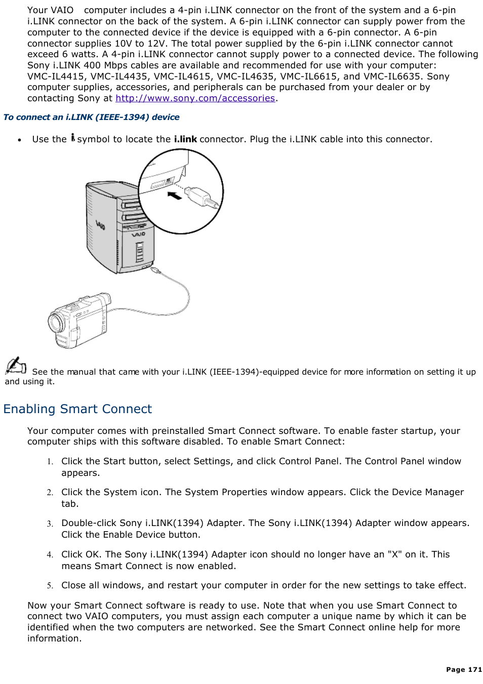 Enabling smart connect | Sony PCV-R545DS User Manual | Page 171 / 439