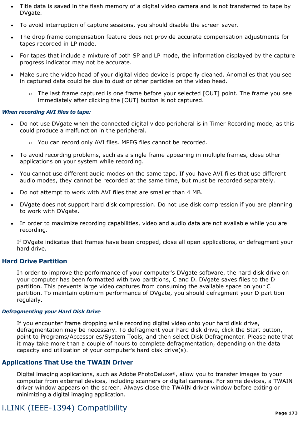 I.link (ieee-1394) compatibility | Sony PCV-R545DS User Manual | Page 173 / 439