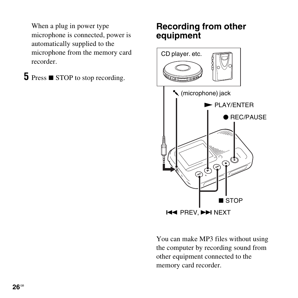 Recording from other equipment | Sony ICD-LX30 User Manual | Page 26 / 59