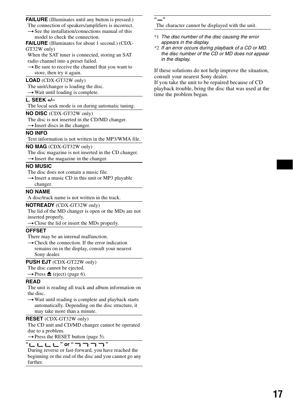 Sony CDX-GT22W User Manual | Page 17 / 36