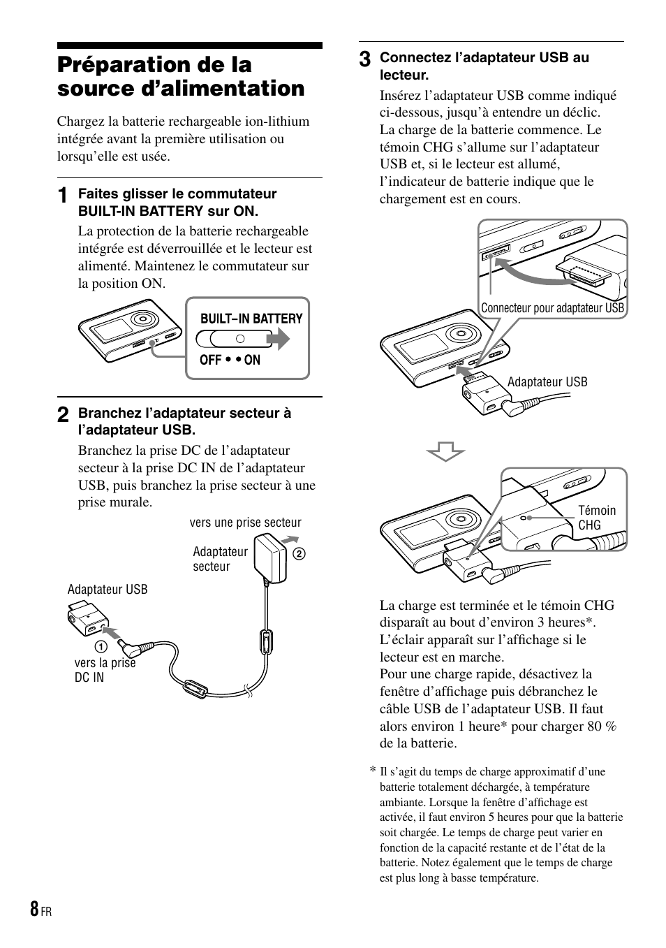 Préparation de la source d’alimentation, Préparation de la source, D’alimentation | Sony NW-HD3 User Manual | Page 116 / 358