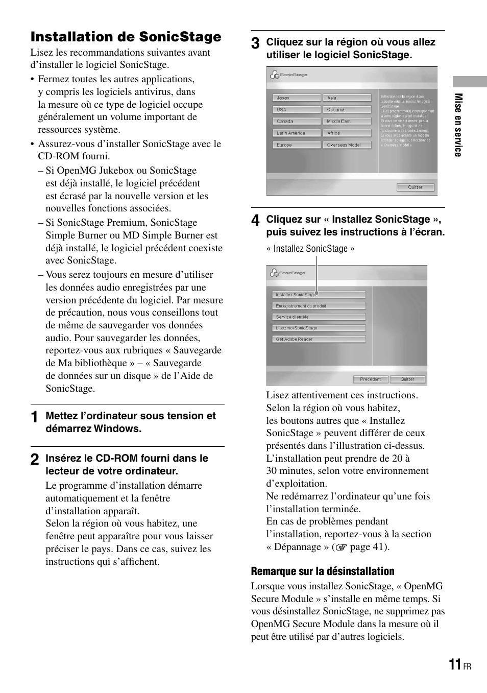 Installation de sonicstage | Sony NW-HD3 User Manual | Page 119 / 358