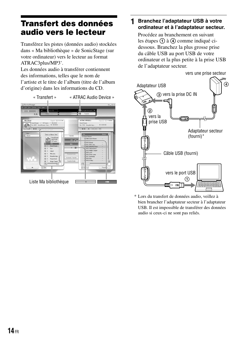 Transfert des données audio vers le lecteur, Transfert des données audio vers le, Lecteur | Sony NW-HD3 User Manual | Page 122 / 358