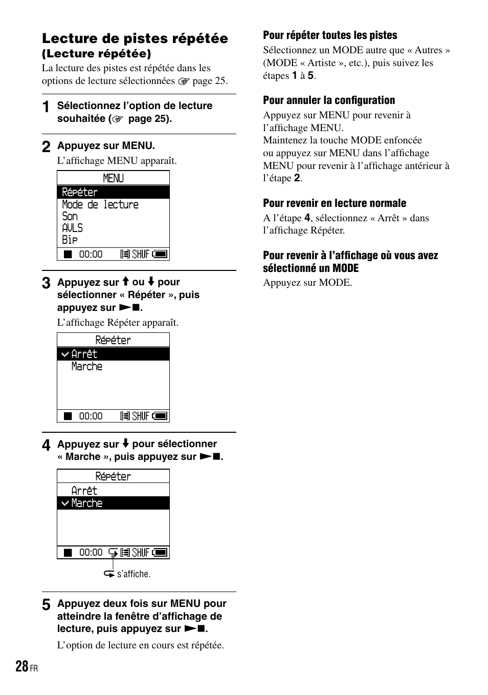 Lecture de pistes répétée (lecture répétée), Lecture de pistes répétée, Lecture répétée) | Sony NW-HD3 User Manual | Page 136 / 358