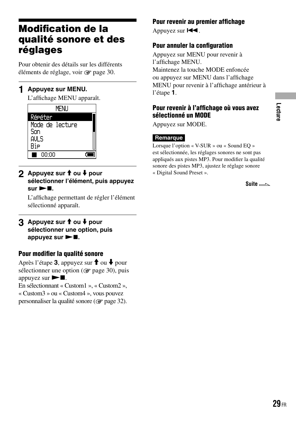 Modification de la qualité sonore et des réglages, Modification de la qualité sonore et, Des réglages | Sony NW-HD3 User Manual | Page 137 / 358
