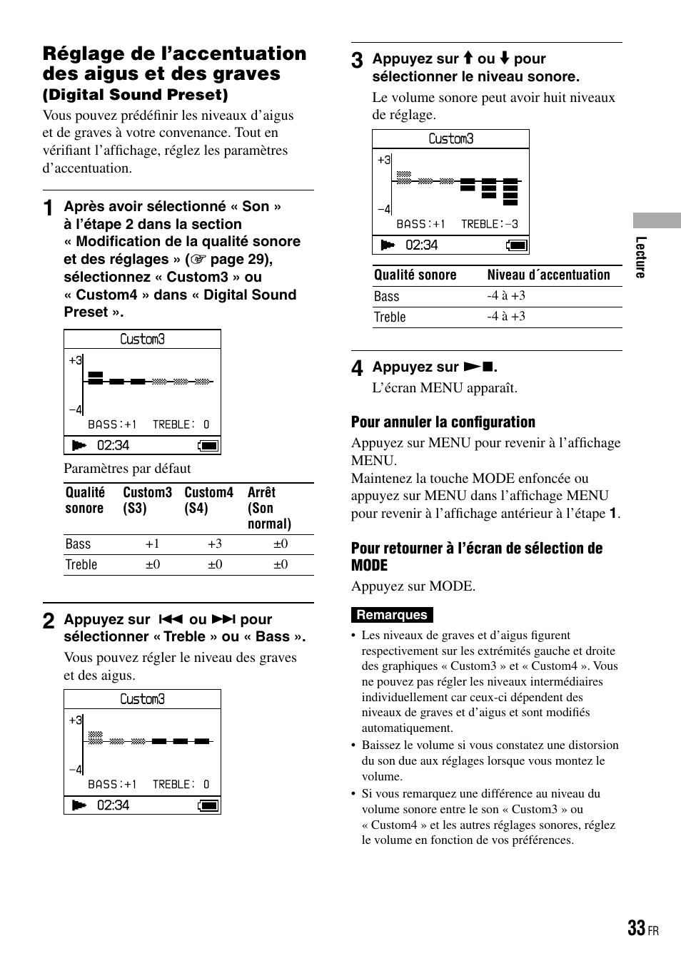 Réglage de l’accentuation des aigus et des graves | Sony NW-HD3 User Manual | Page 141 / 358