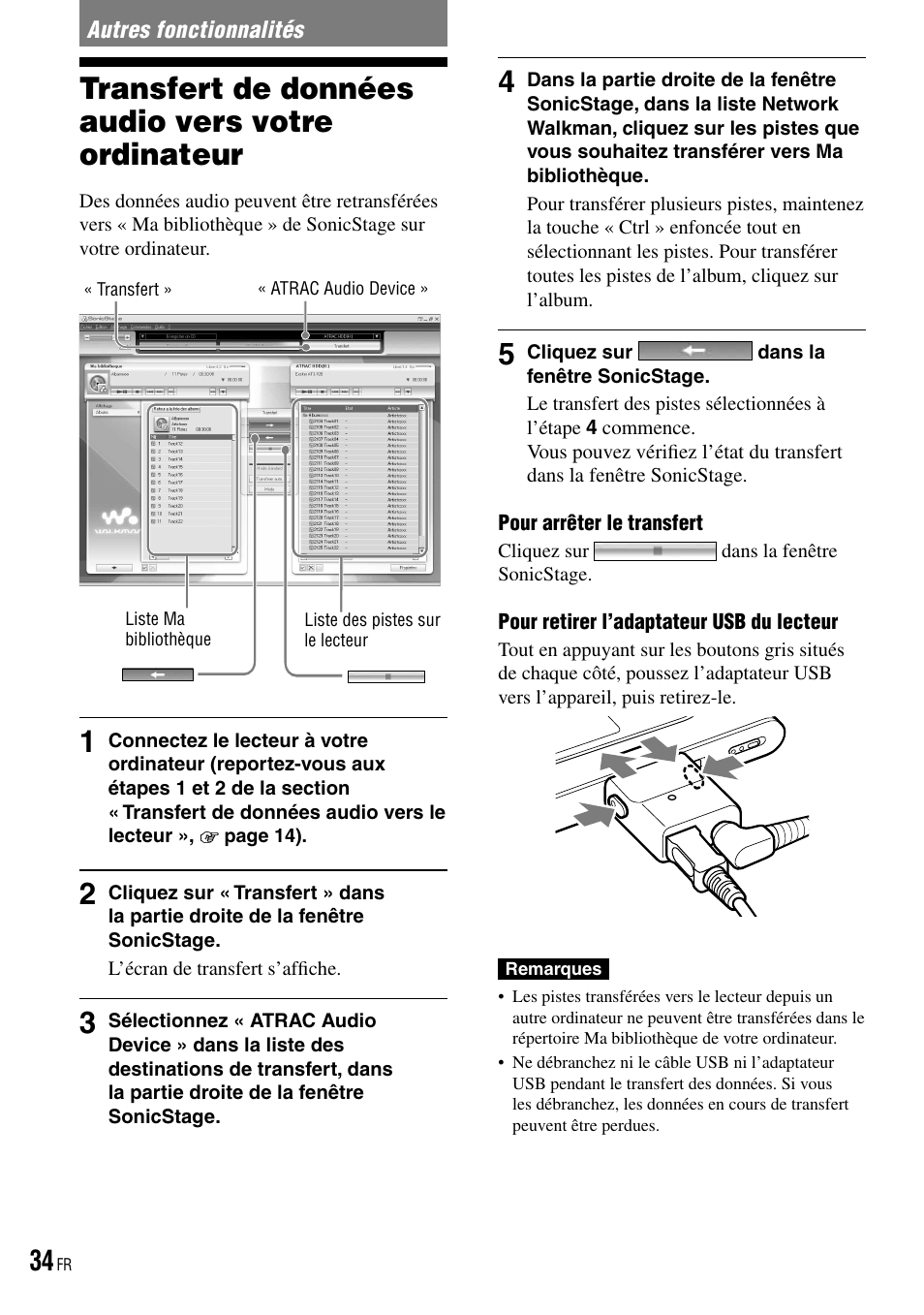 Autres fonctionnalités, Transfert de données audio vers votre ordinateur, Transfert de données audio vers | Votre ordinateur | Sony NW-HD3 User Manual | Page 142 / 358