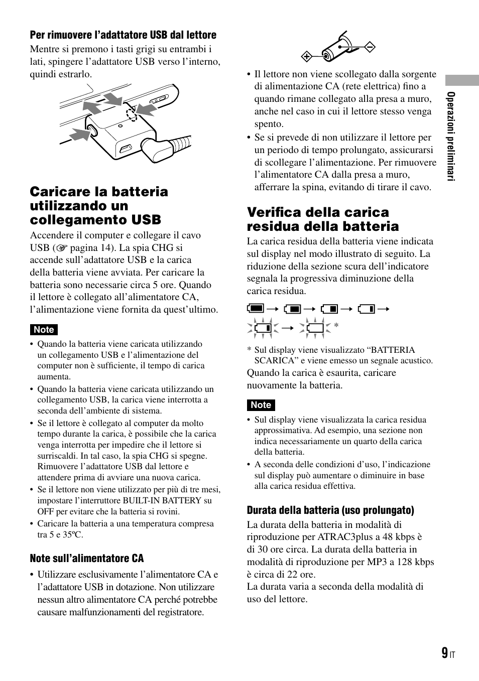 Verifica della carica residua della batteria, Caricare la batteria utilizzando un, Collegamento usb | Sony NW-HD3 User Manual | Page 167 / 358