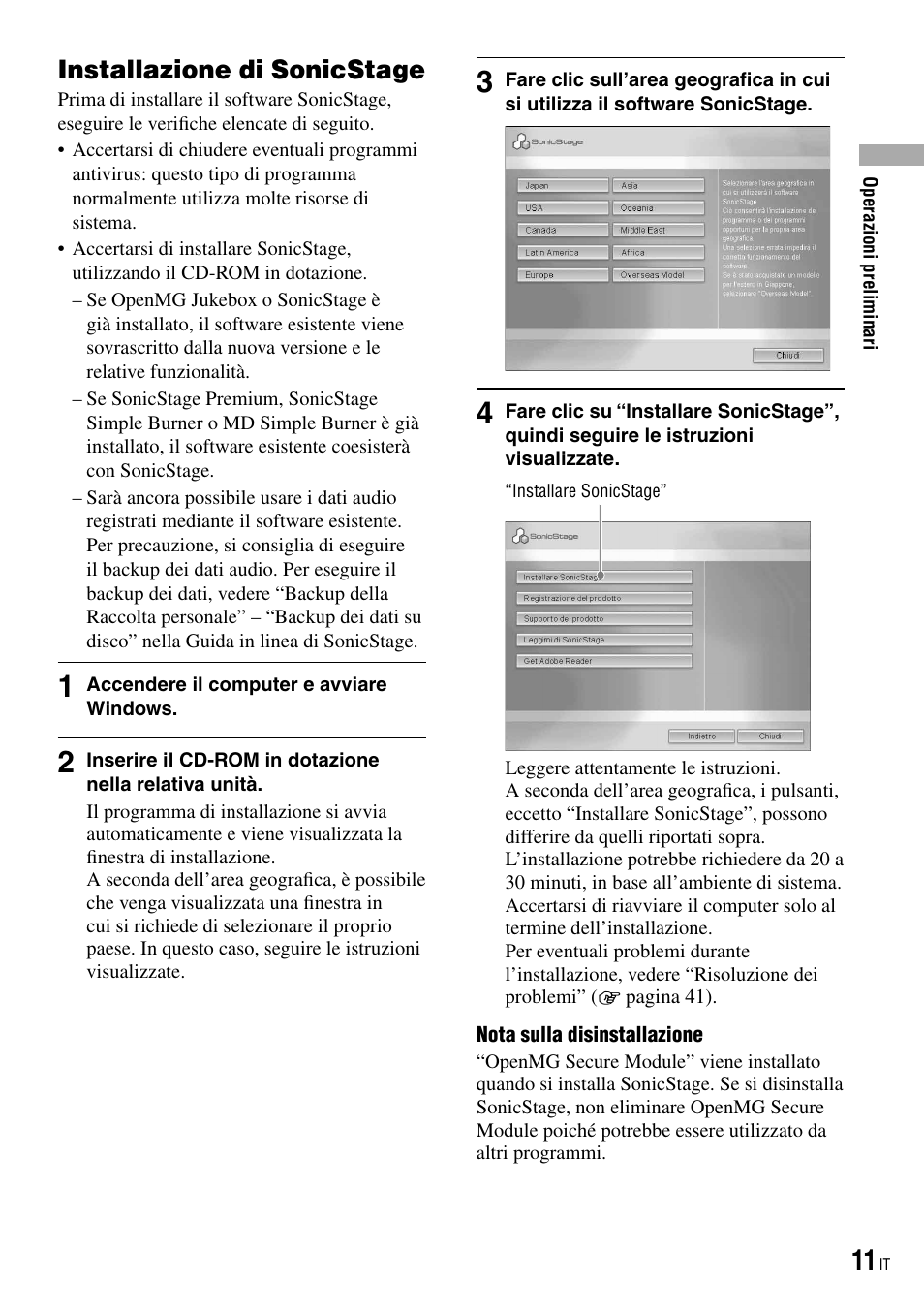 Installazione di sonicstage | Sony NW-HD3 User Manual | Page 169 / 358