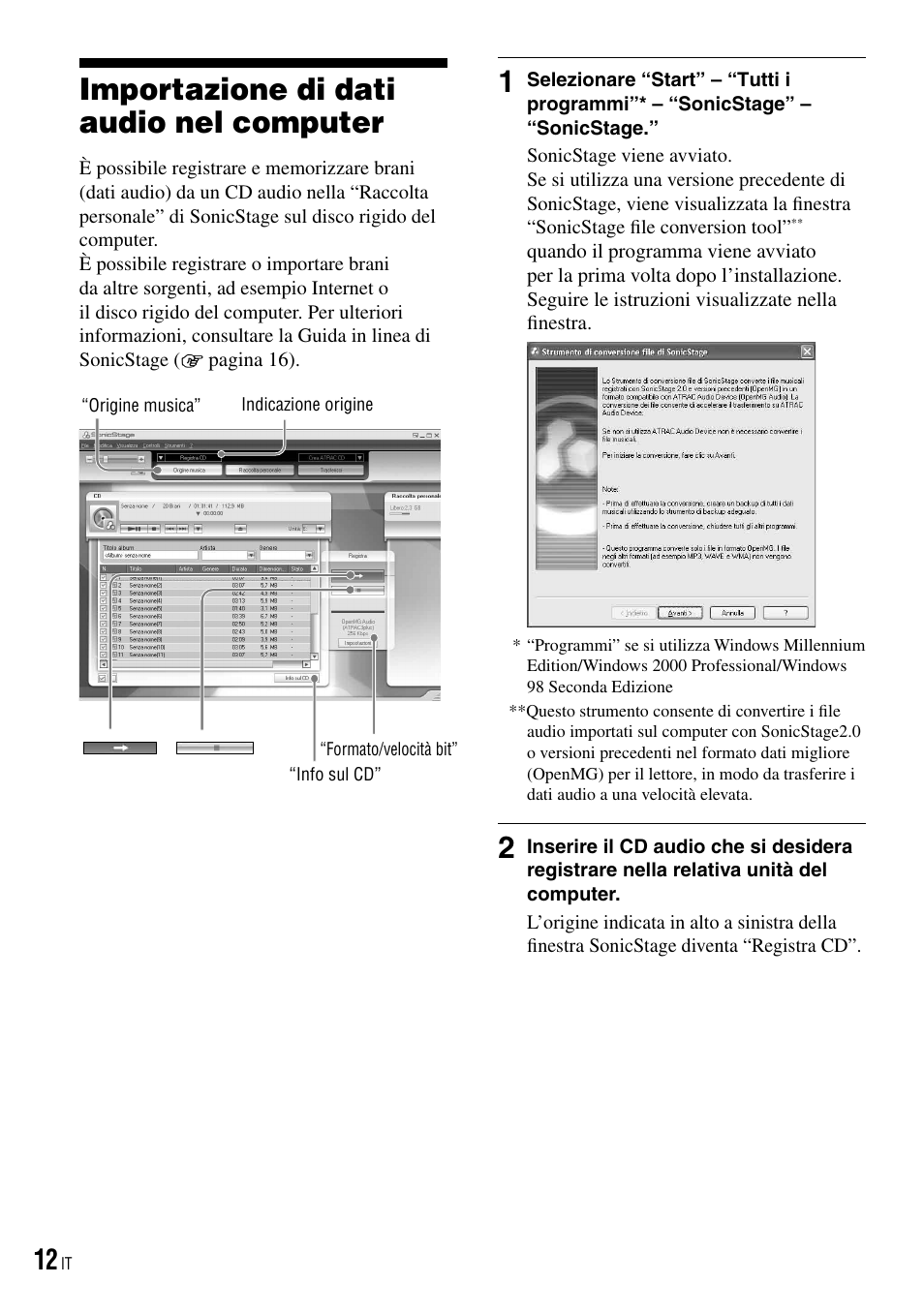 Importazione di dati audio nel computer, Importazione di dati audio nel, Computer | Sony NW-HD3 User Manual | Page 170 / 358