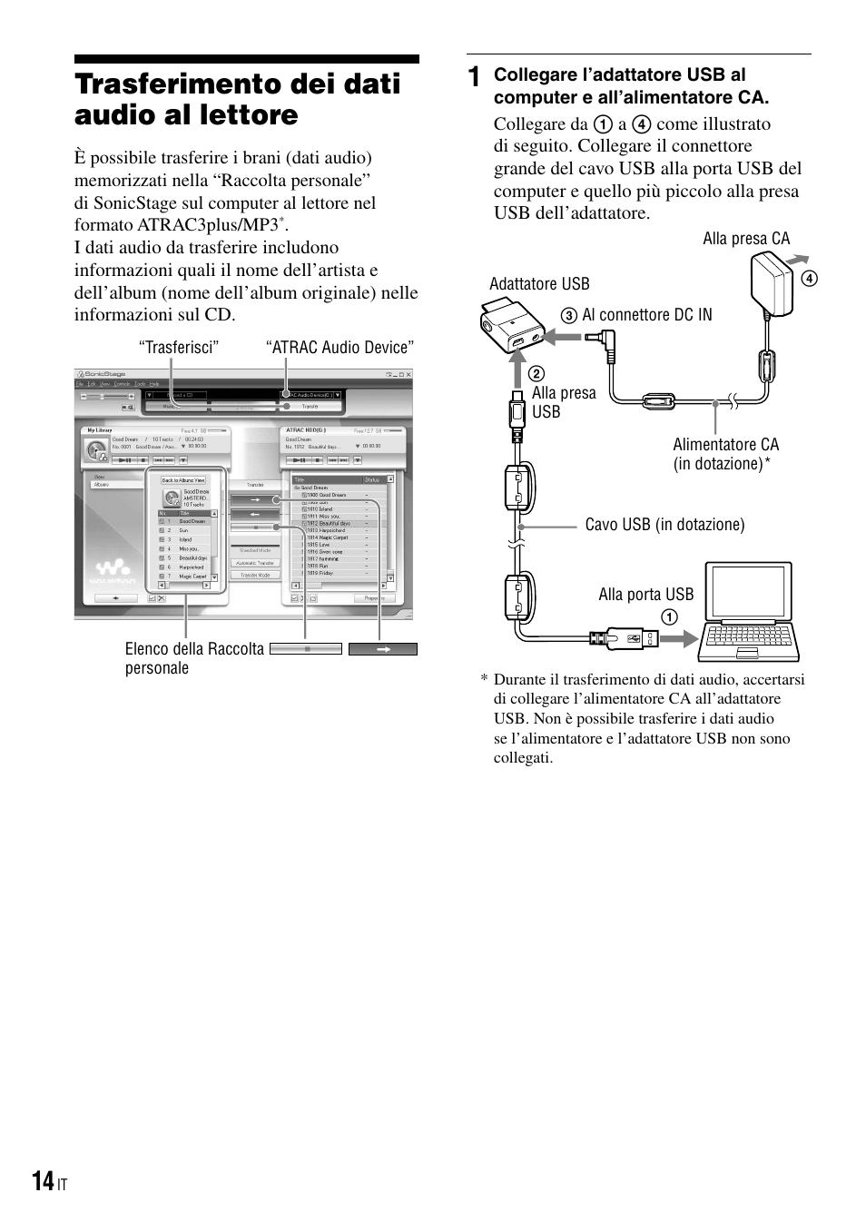 Trasferimento dei dati audio al lettore, Trasferimento dei dati audio, Al lettore | Sony NW-HD3 User Manual | Page 172 / 358