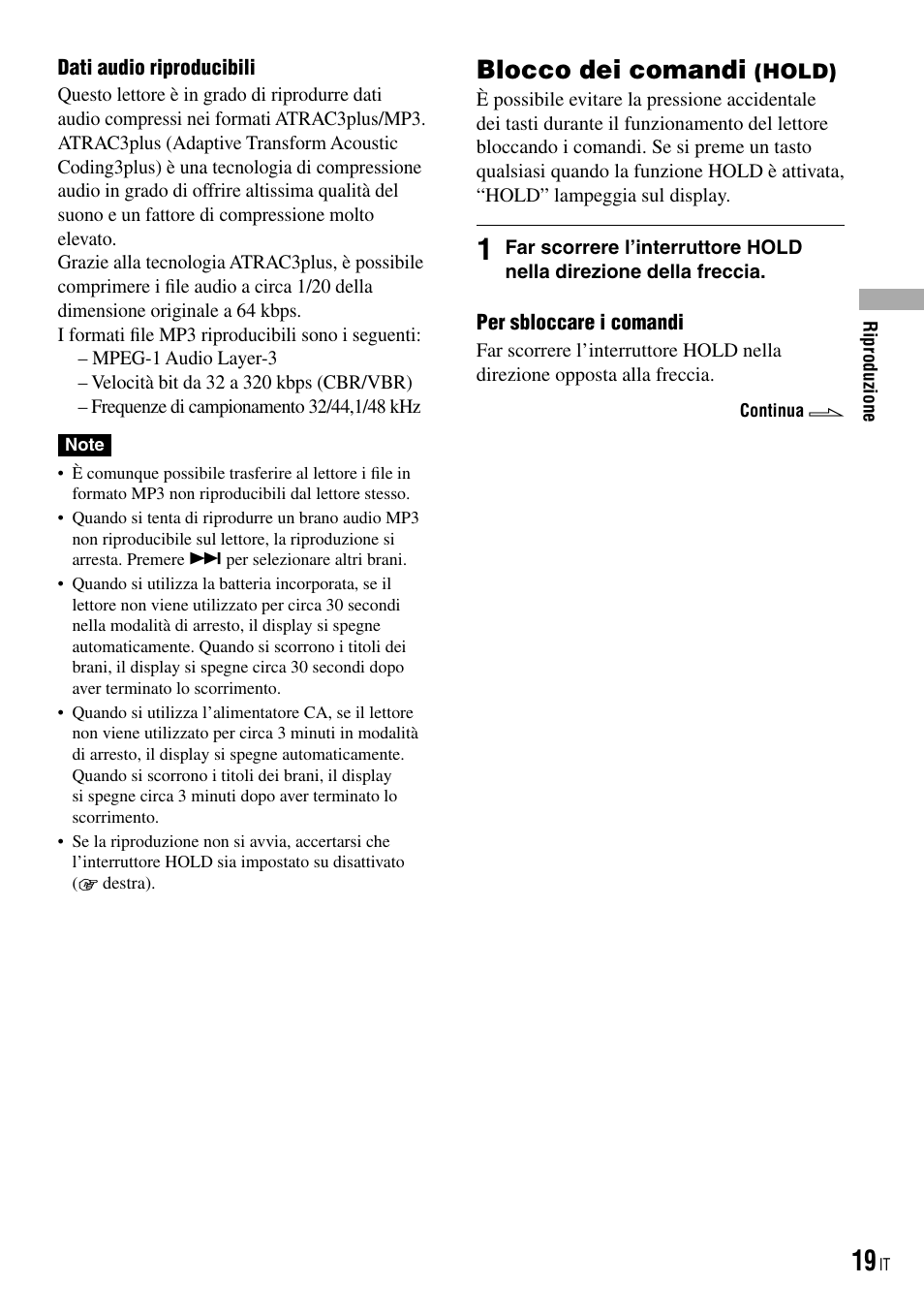Blocco dei comandi (hold), Blocco dei comandi | Sony NW-HD3 User Manual | Page 177 / 358