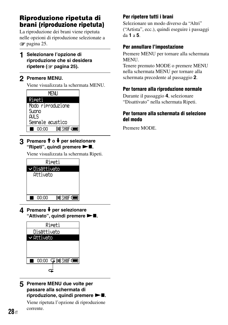 Riproduzione ripetuta di brani, Riproduzione ripetuta) | Sony NW-HD3 User Manual | Page 186 / 358