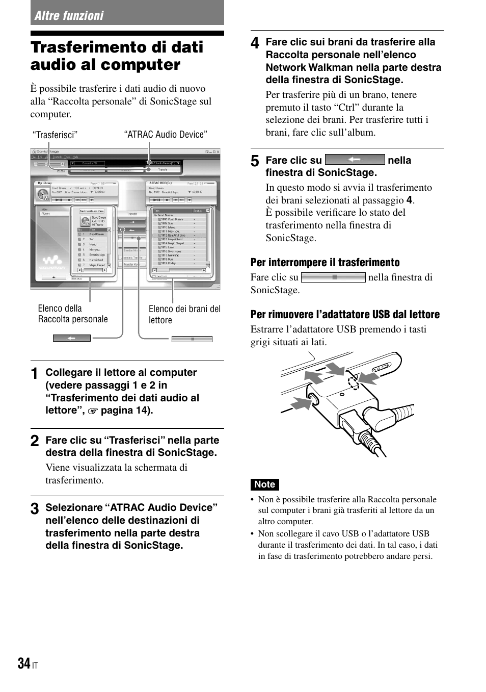 Altre funzioni, Trasferimento di dati audio al computer, Trasferimento di dati audio al | Computer | Sony NW-HD3 User Manual | Page 192 / 358