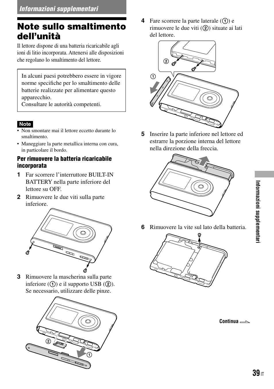 Informazioni supplementari, Note sullo smaltimento dell’unità | Sony NW-HD3 User Manual | Page 197 / 358