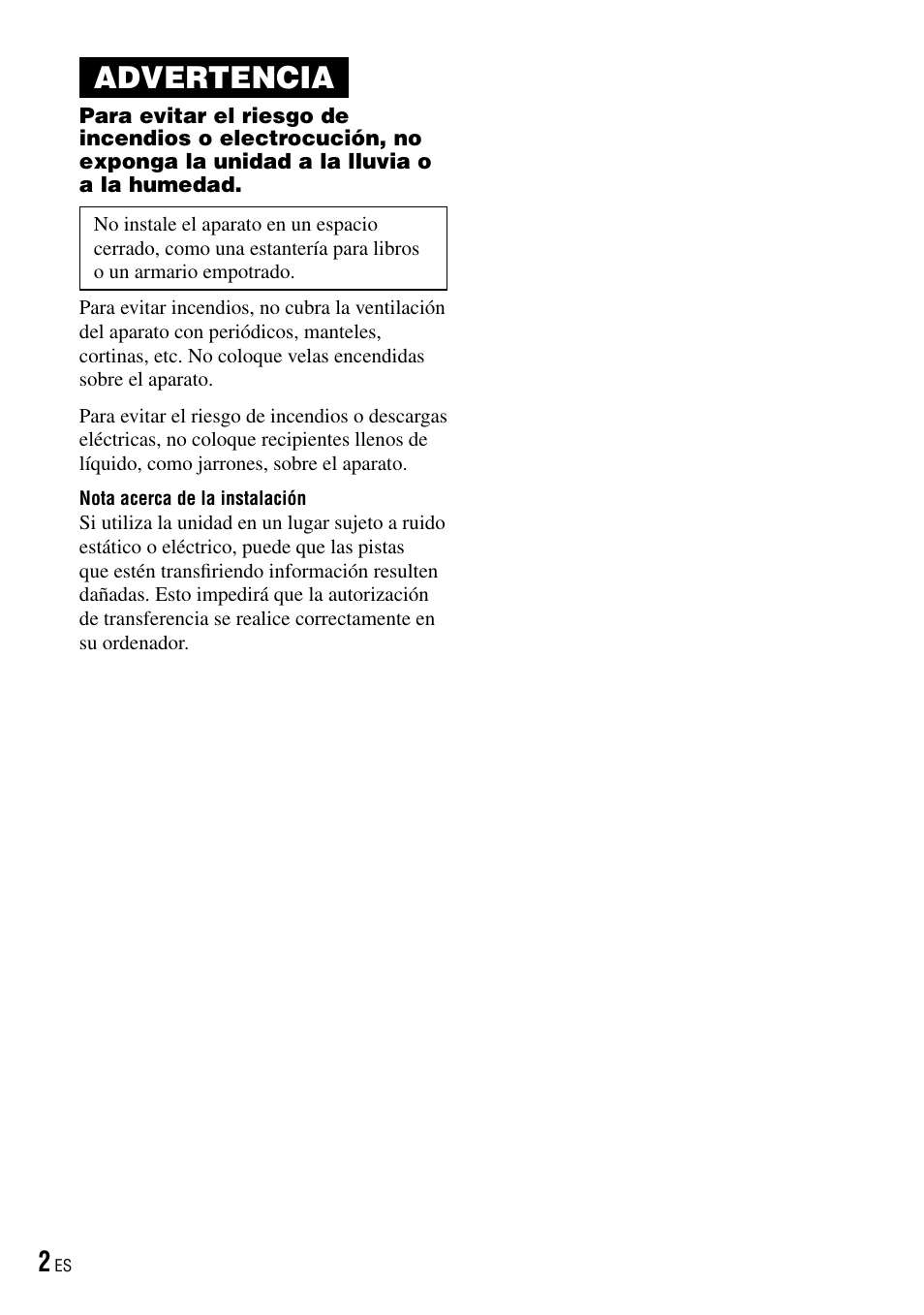 Advertencia | Sony NW-HD3 User Manual | Page 210 / 358