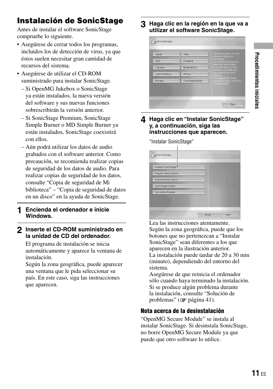 Instalación de sonicstage | Sony NW-HD3 User Manual | Page 219 / 358