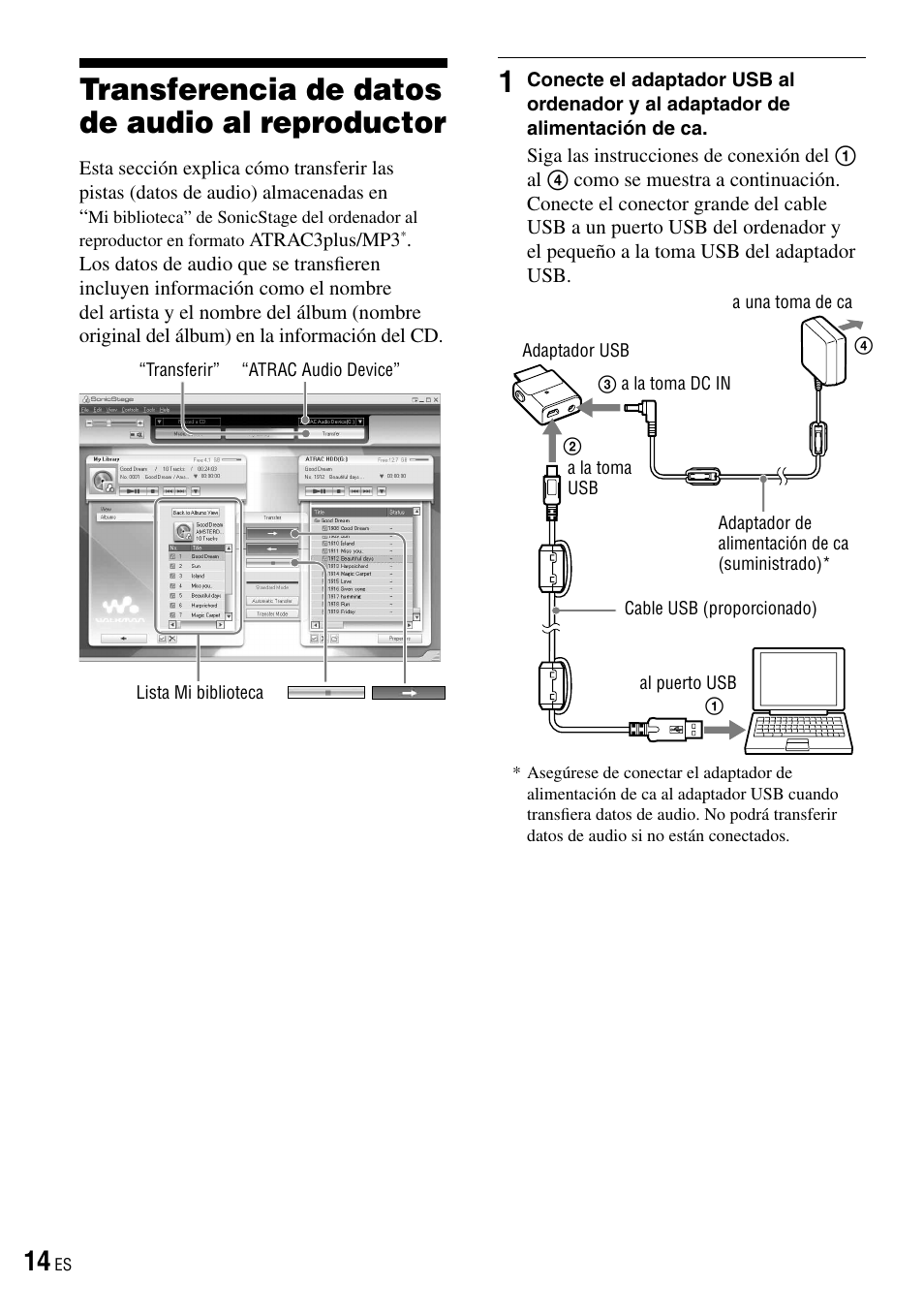 Transferencia de datos de audio al reproductor, Transferencia de datos de audio al, Reproductor | Sony NW-HD3 User Manual | Page 222 / 358