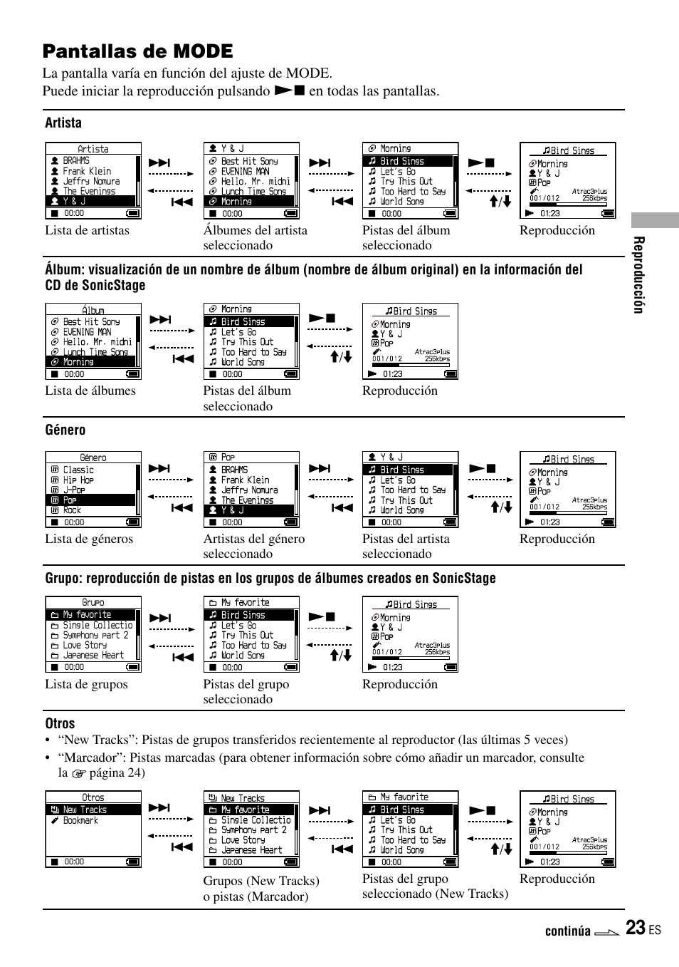 Pantallas de mode, En todas las pantallas | Sony NW-HD3 User Manual | Page 231 / 358