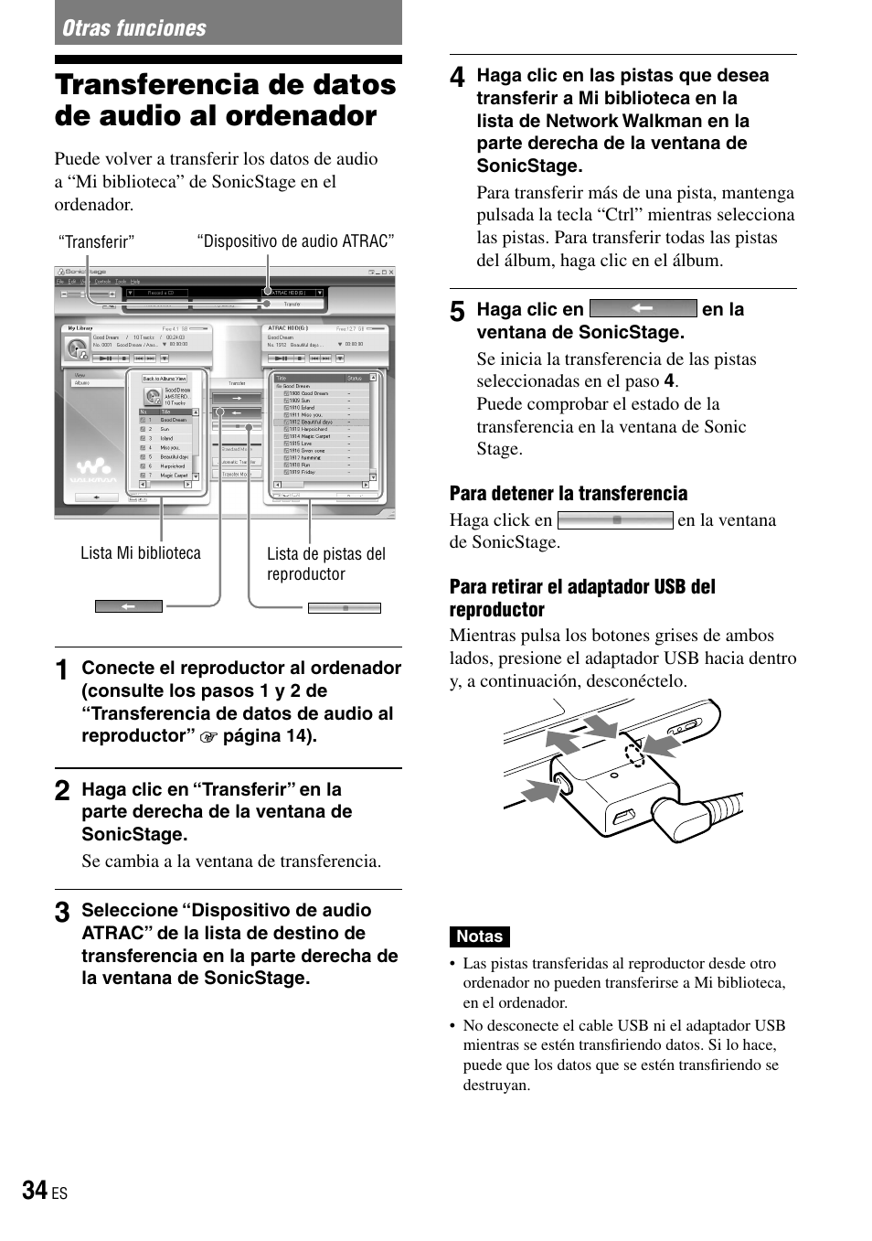 Otras funciones, Transferencia de datos de audio al ordenador, Transferencia de datos de audio al | Ordenador | Sony NW-HD3 User Manual | Page 242 / 358
