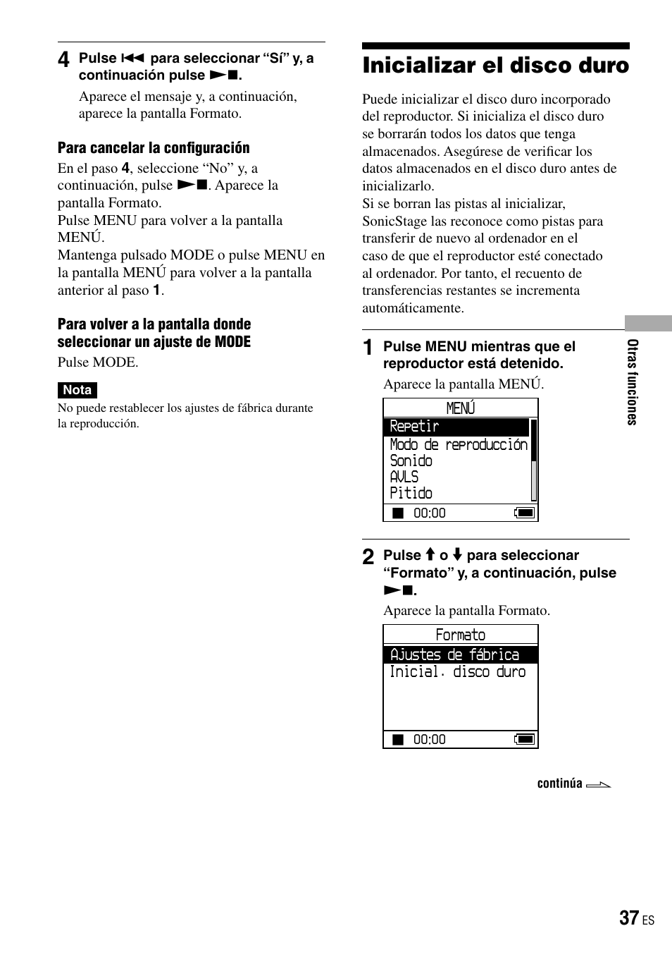 Inicializar el disco duro | Sony NW-HD3 User Manual | Page 245 / 358