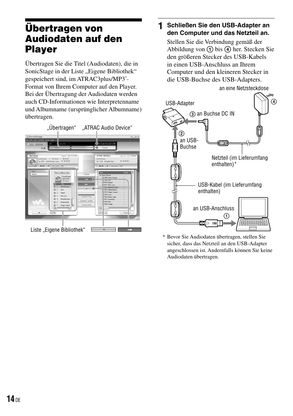 Übertragen von audiodaten auf den player, Übertragen von audiodaten, Auf den player | Sony NW-HD3 User Manual | Page 272 / 358