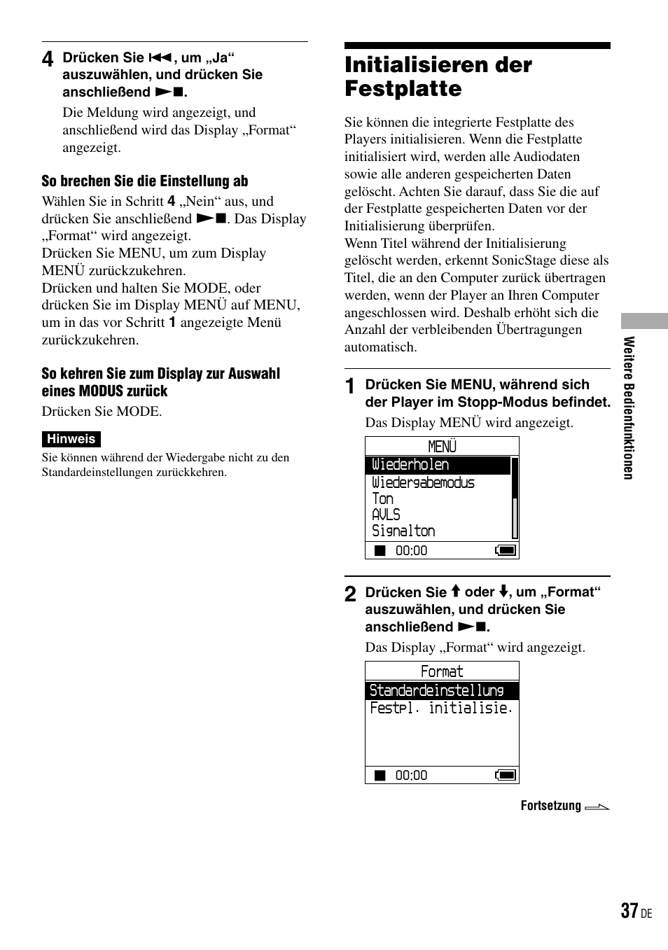 Initialisieren der festplatte | Sony NW-HD3 User Manual | Page 295 / 358