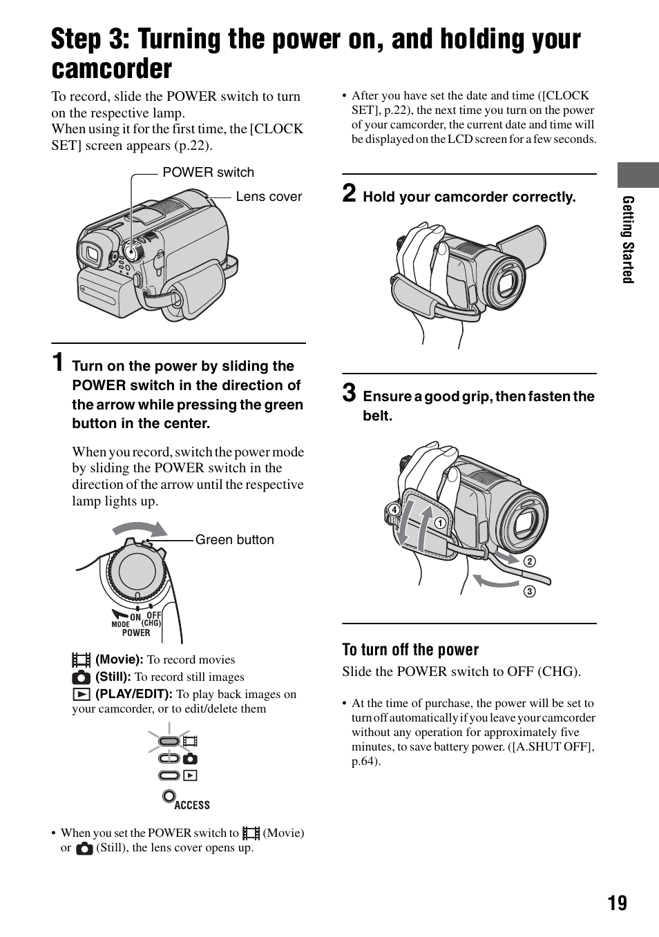 P.19) or, P.19) | Sony DCR-SR100 User Manual | Page 19 / 107