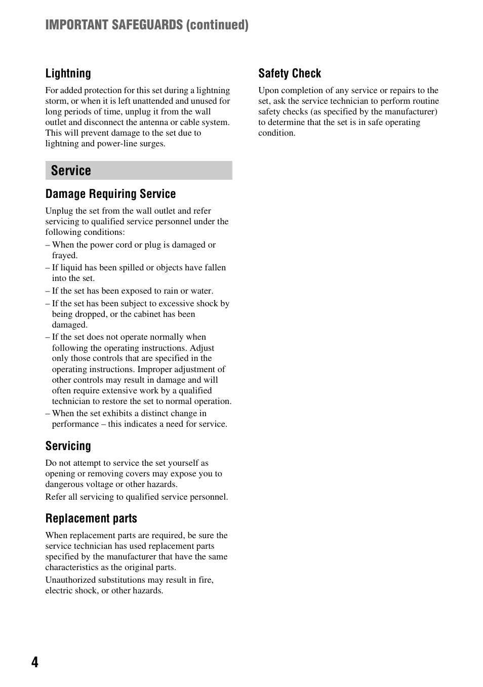 Service important safeguards (continued) | Sony DCR-SR100 User Manual | Page 4 / 107