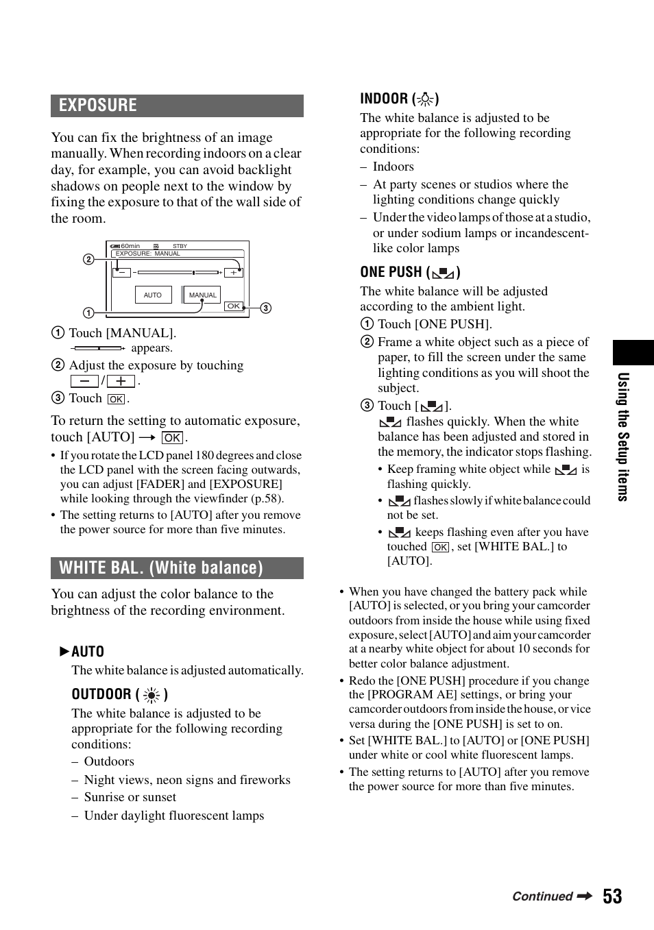 Ce (53, Re (53, Exposure white bal. (white balance) | Sony DCR-SR100 User Manual | Page 53 / 107